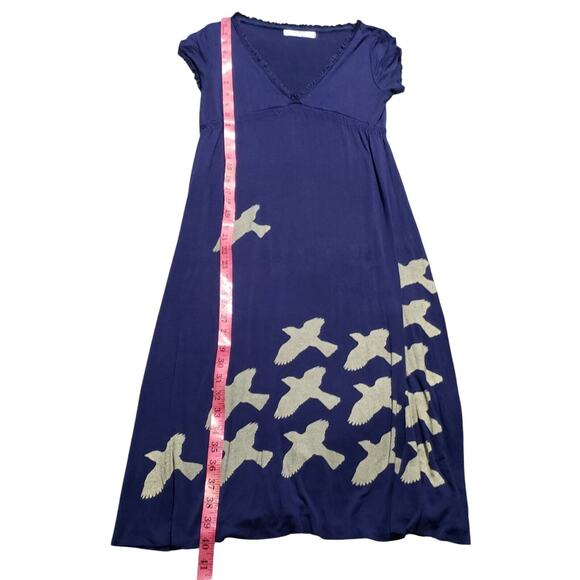 Pink Martini Midi Dress Women's Small Navy Blue Bird Pattern V-Neck Cap Sleeve - Picture 10 of 10
